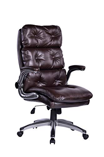 BOSMILLER Office Chair High Back Leather Executive Computer Desk Chair Adjustable Tilt Angle and Flip-up Arms Swivel Chair Thick Padding Ergonomic Desk Chair Lumbar Support Office Chair