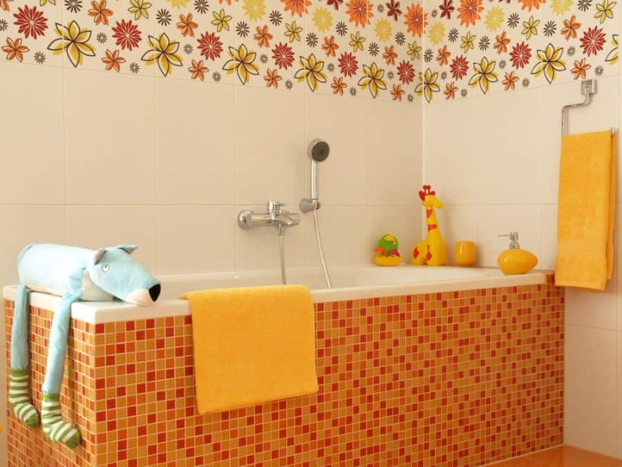 flower tiles orange mosaic tile bathtub