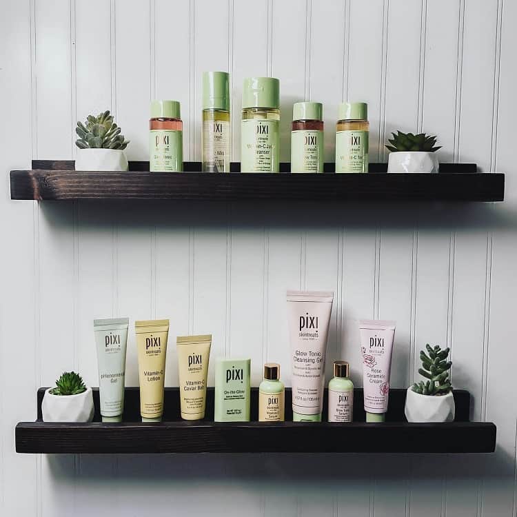 bathroom shelf with beauty products
